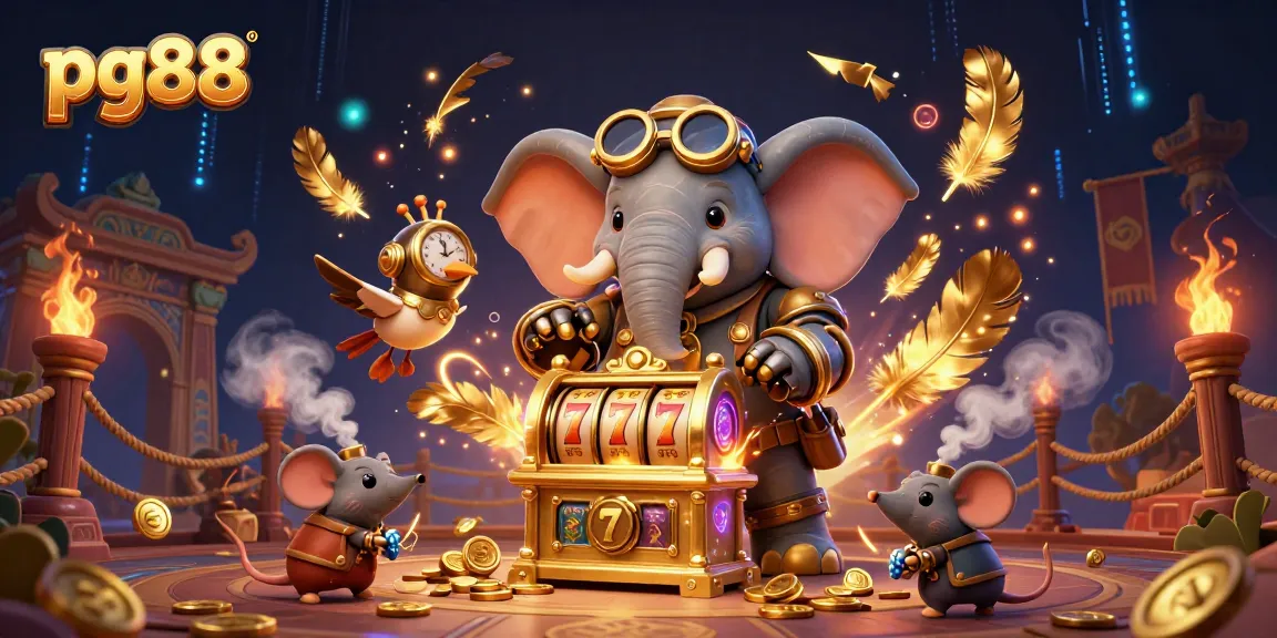 Experience thrilling moments at pg88 with a steampunk elephant operating a golden slot machine