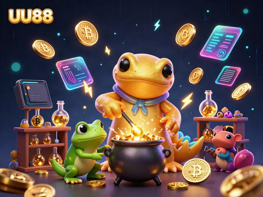 Experience the magic of UU88 as the giant salamander alchemist turns base metals into gold in a lively casino scene.