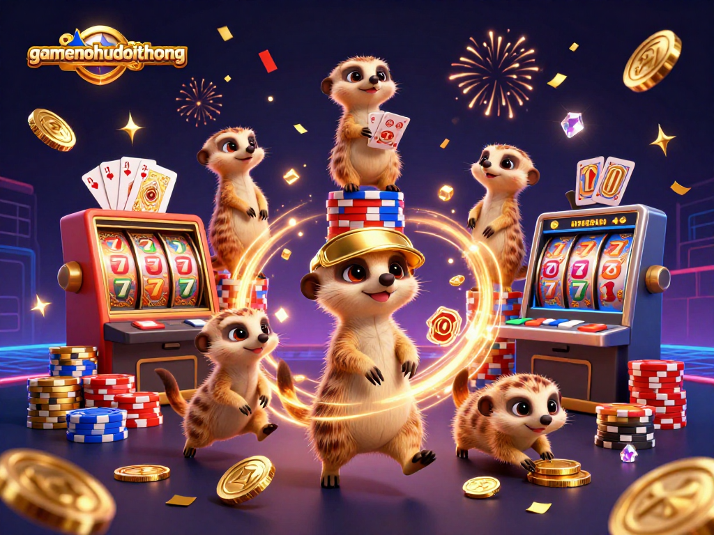 Experience fun and winnings in gamenohudoithuong's entertaining casino operation featuring playful meerkats.