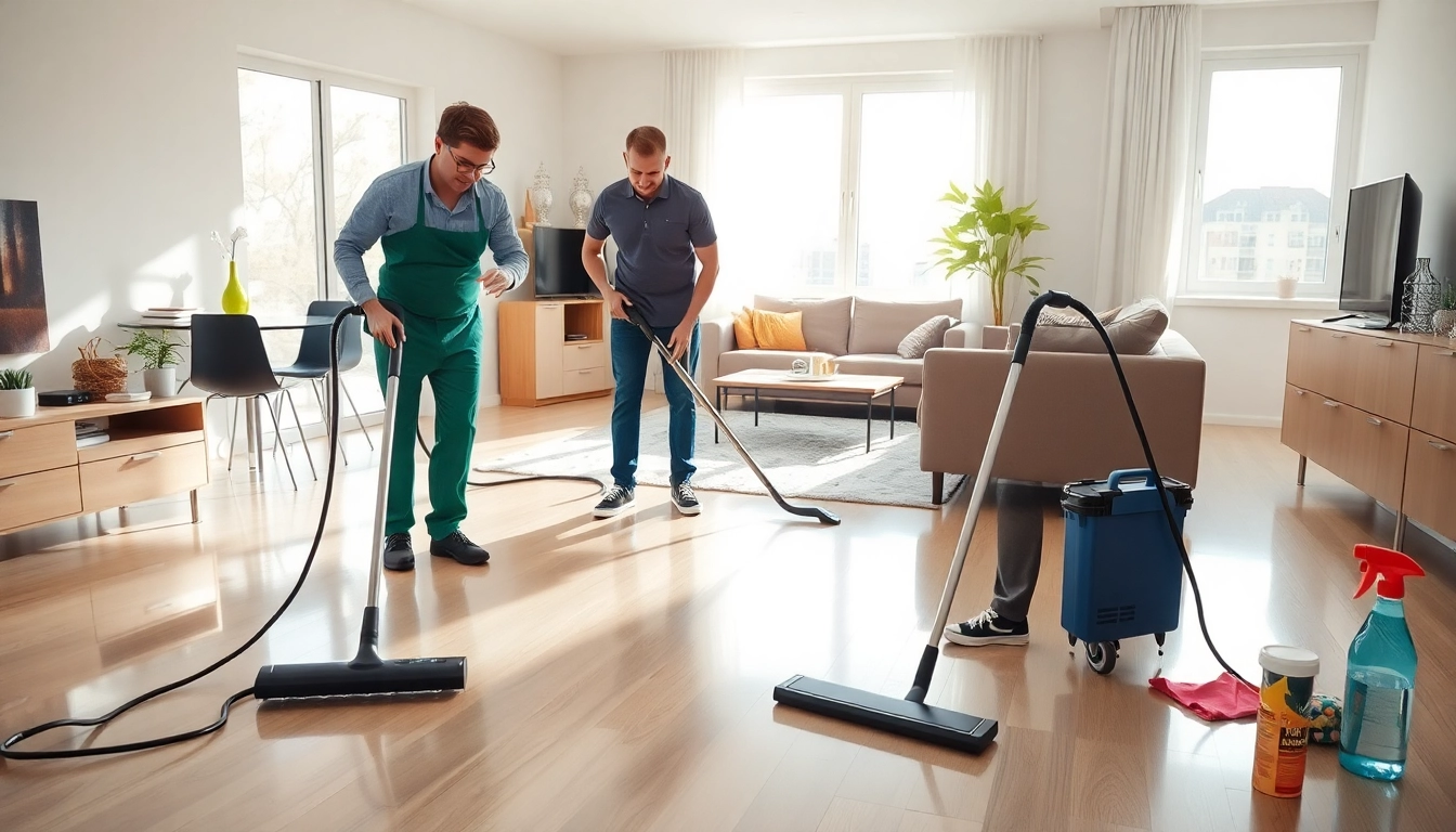 Bond cleaning Logan team demonstrating professional cleaning techniques in a bright apartment.