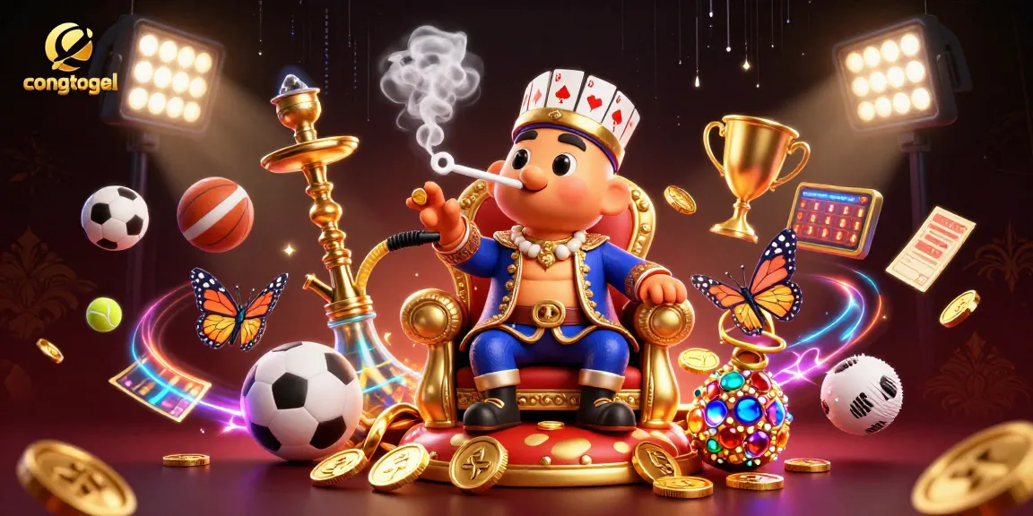 Win at congtogel with a vibrant, packed 3D illustration showcasing sports and casino elements!