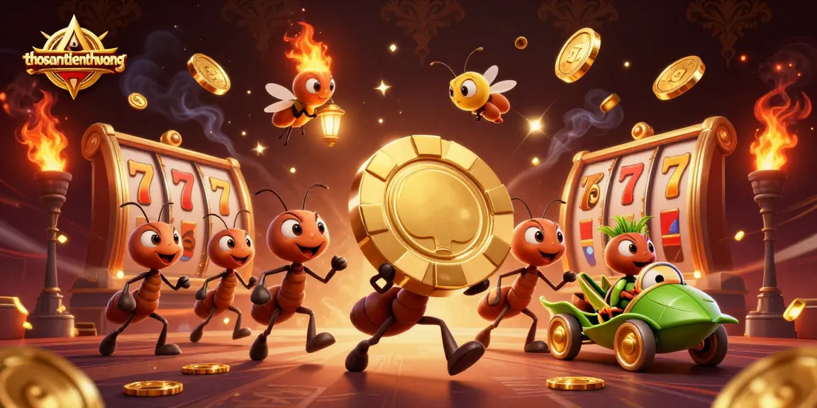 Experience thrilling wins with thosantienthuong as a team of ants deftly carries a golden poker chip through a dynamic slot realm.