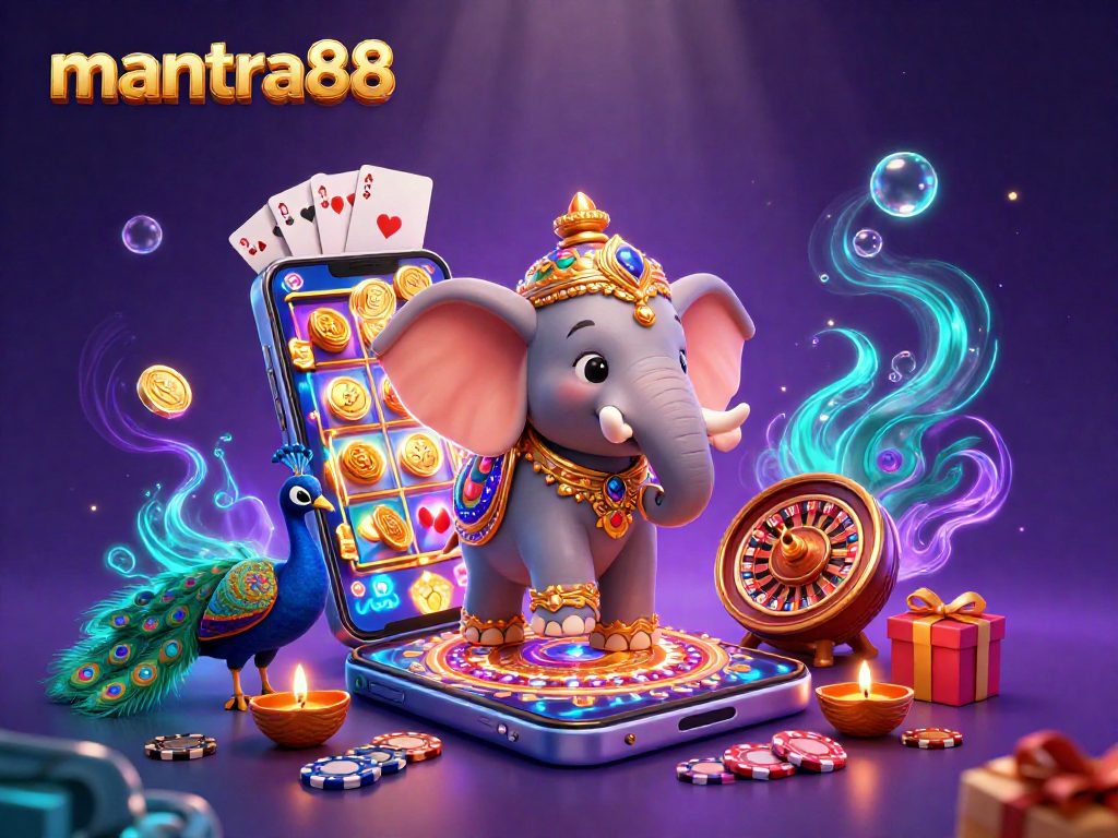 Spin your luck with mantra88's exciting online games showcased in this vibrant illustration.