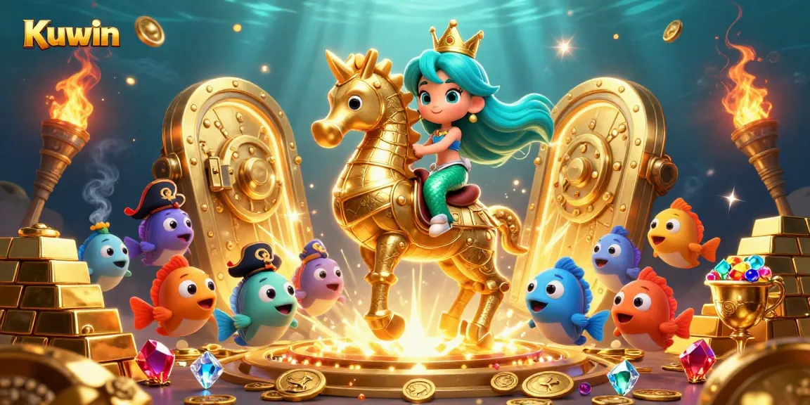 Kuwin enhances your gaming with a vibrant 3D treasure hunt scene showcasing a mermaid princess in a casino adventure.