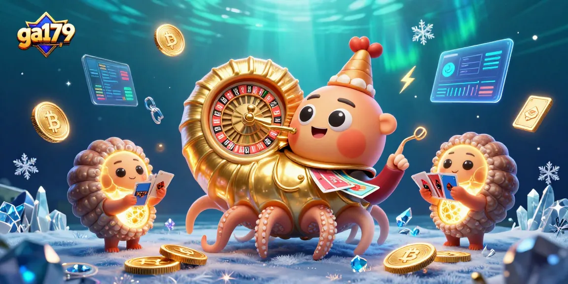Players engage in exciting ga179 casino fun with vibrant 3D crypto elements and glowing nautilus.