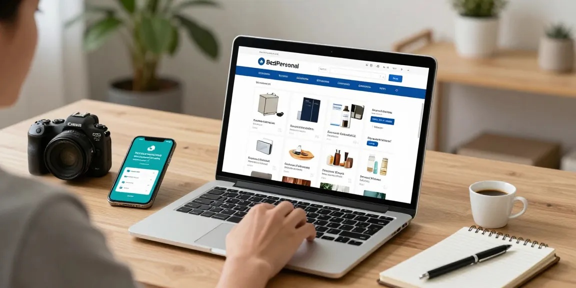 Browsing free local classifieds on BedPersonal in a modern home office.