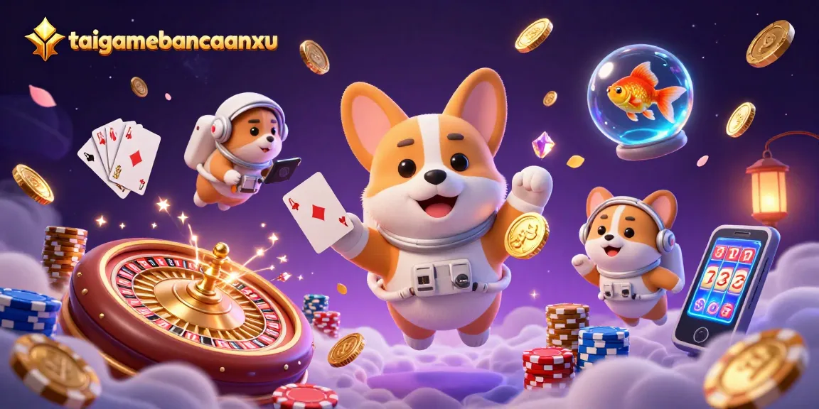Engaging 3D illustration of taigamebancaanxu featuring a lively space casino scene with floating characters and vibrant game elements.
