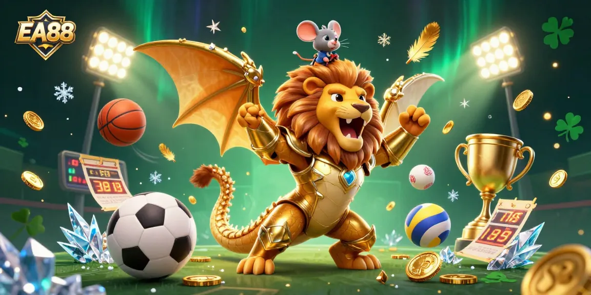 EA88 offers thrilling gameplay, highlighted by a roaring chimera and vibrant sports elements.