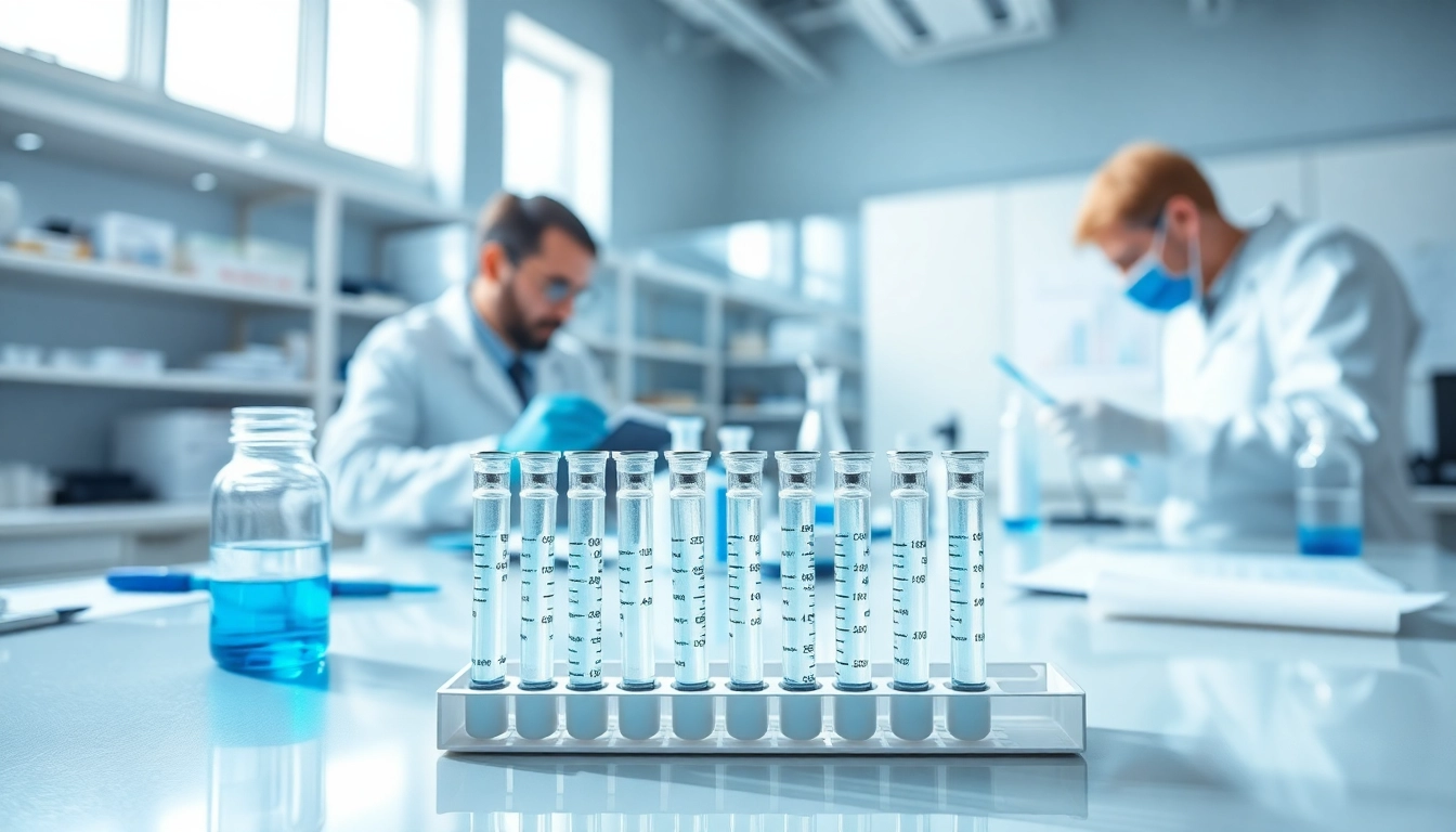 Engaging scene of pure pep research focused on advanced peptides in a lab setting with scientists.