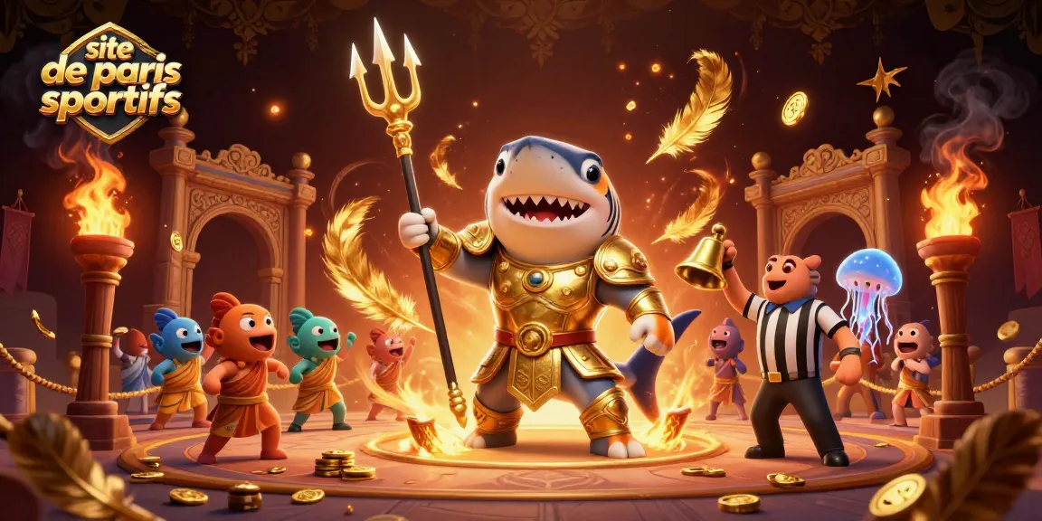 Pariez sur le site de paris sportifs avec un tigre requin en armure, entouré de poissons soutenant et des éléments de casino.