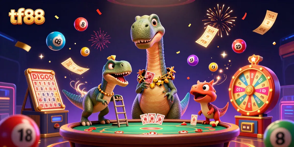 Experience thrilling bets with tf88 in this vibrant cartoon casino scene filled with excitement.