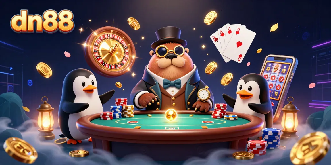Experience the excitement of dn88 with the walrus and penguin dealer in a vibrant underwater casino scene.