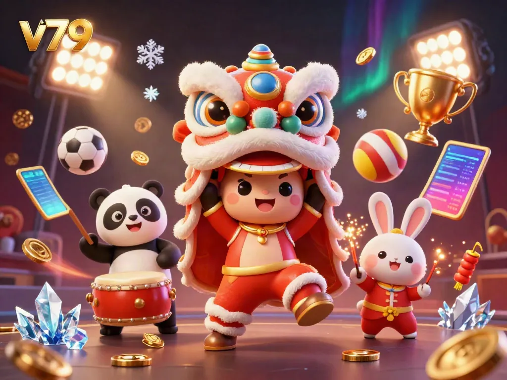 Experience thrilling gameplay at v79 with exciting characters and thrilling sports elements in a vivid casino illustration.