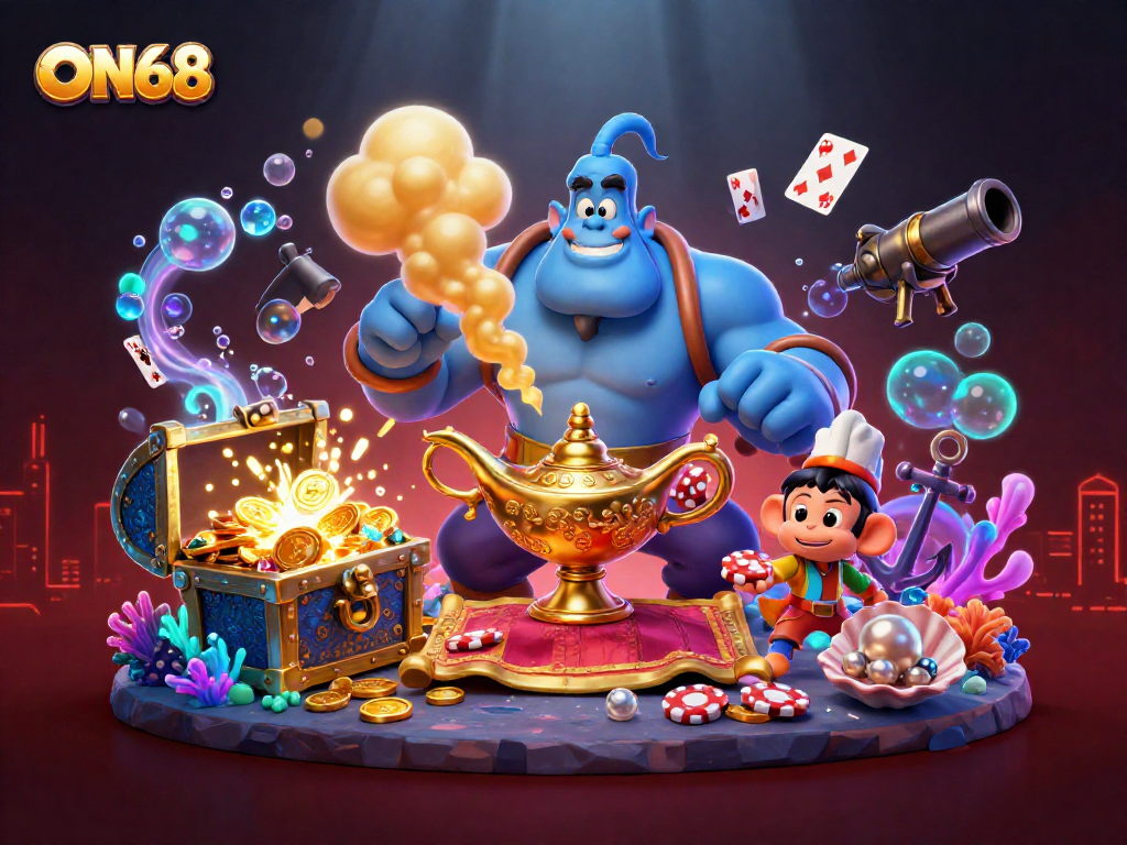 Engage in thrilling gaming at ON68 with dynamic characters and vibrant casino elements.