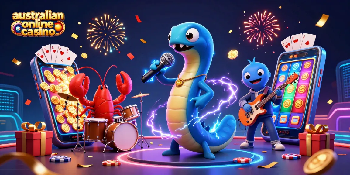 Experience the vibrant fun of the australian online casino scene with lively characters and game elements.
