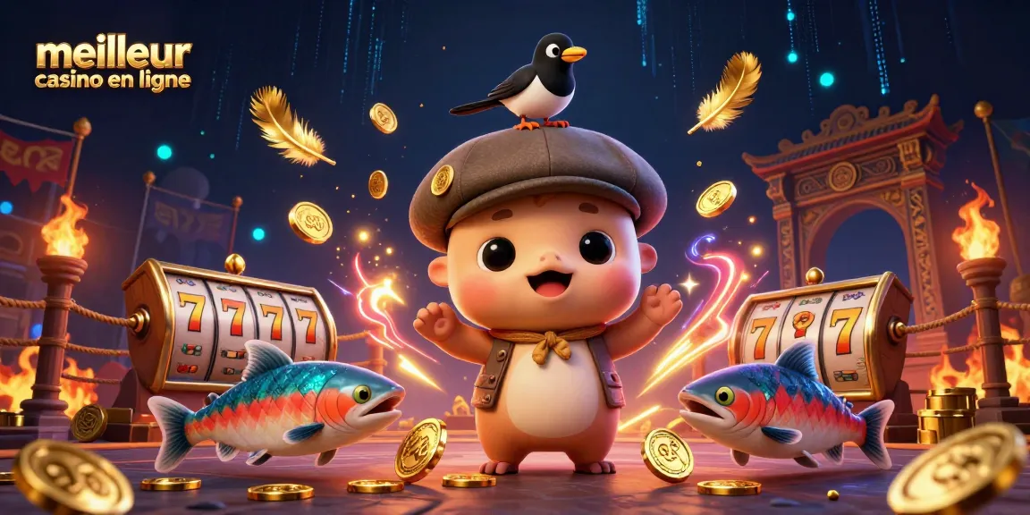 Visualiser meilleur casino en ligne avec un bébé Nessie joueur et un magpie doré dans un univers ludique.