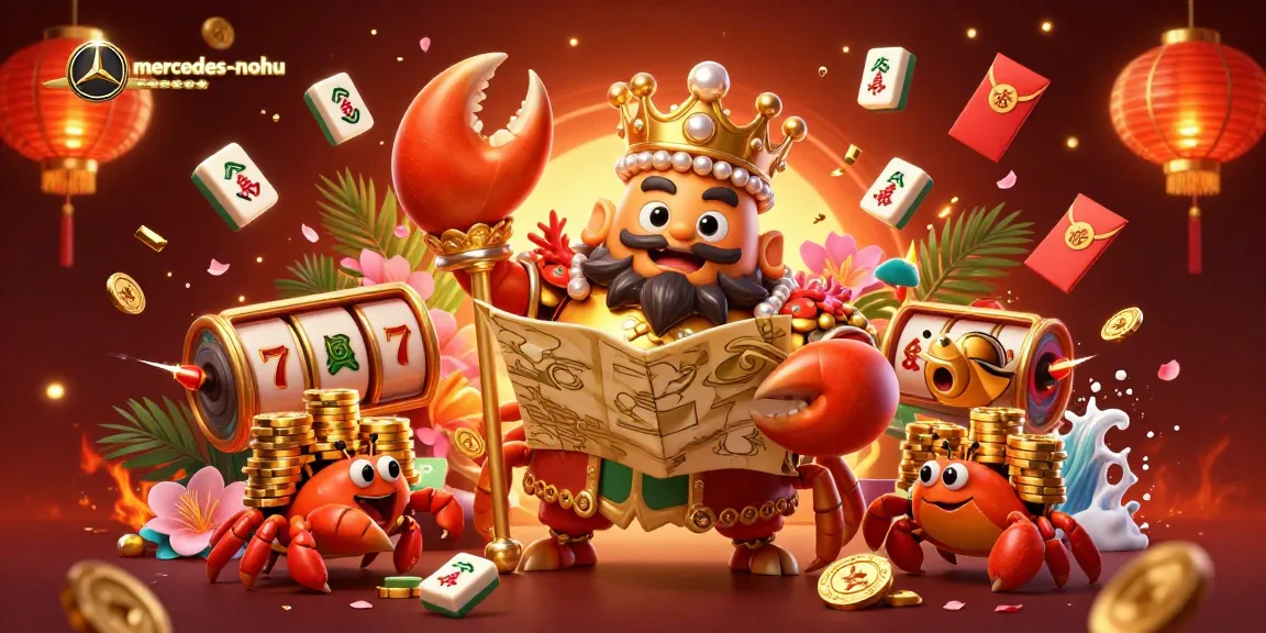 Engage in thrilling slots with mercedes-nohu, featuring a golden crab emperor and vibrant casino elements.