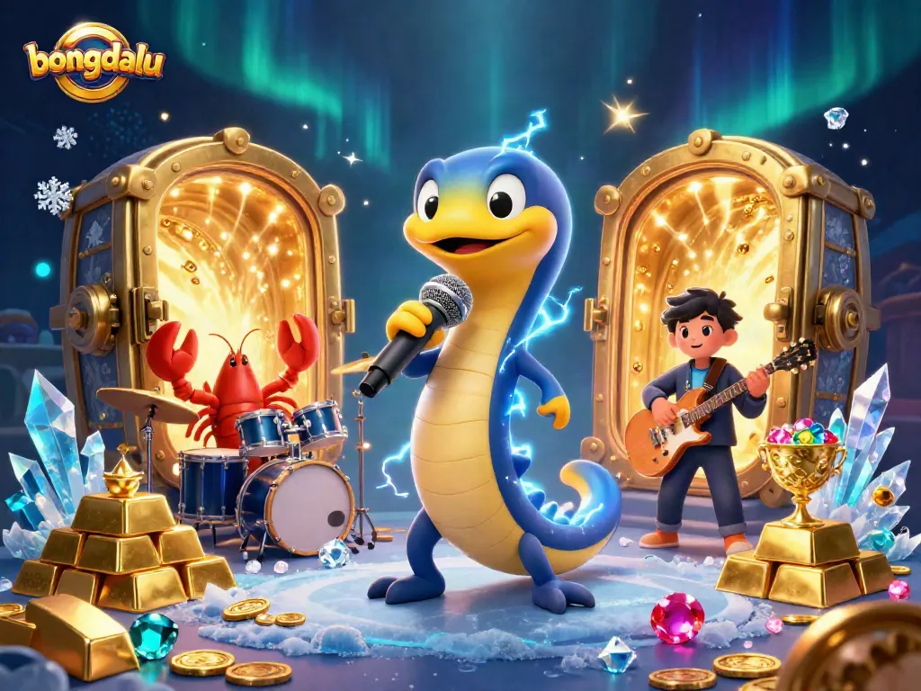 Watch the bongdalu electric eel DJ rocking the underwater casino with vivid gems and treasures.