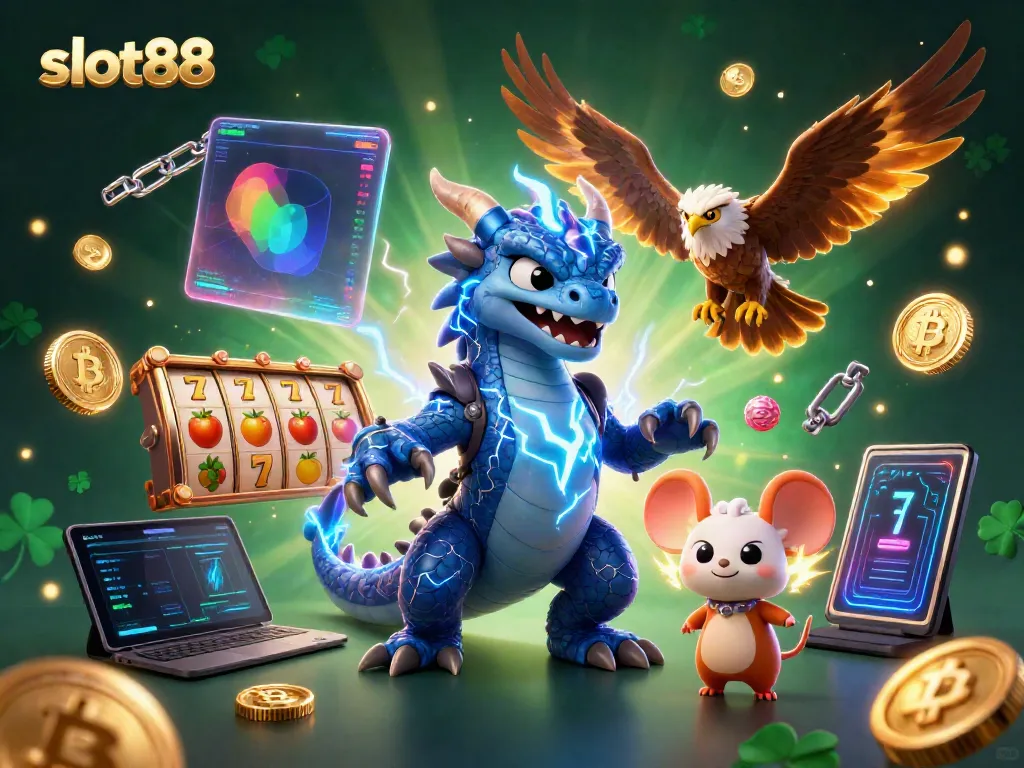 Engage with slot88's thrilling slot games, featuring dynamic characters and vibrant casino elements.