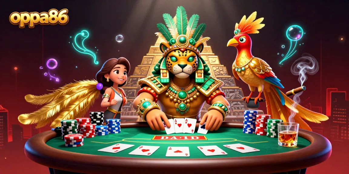 Play poker exhilaratingly with oppa86 while navigating treasures from a temple scene
