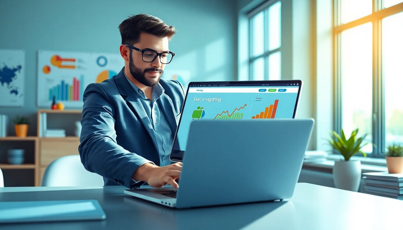 Engage with Shopify store development in a vibrant digital workspace illustration.