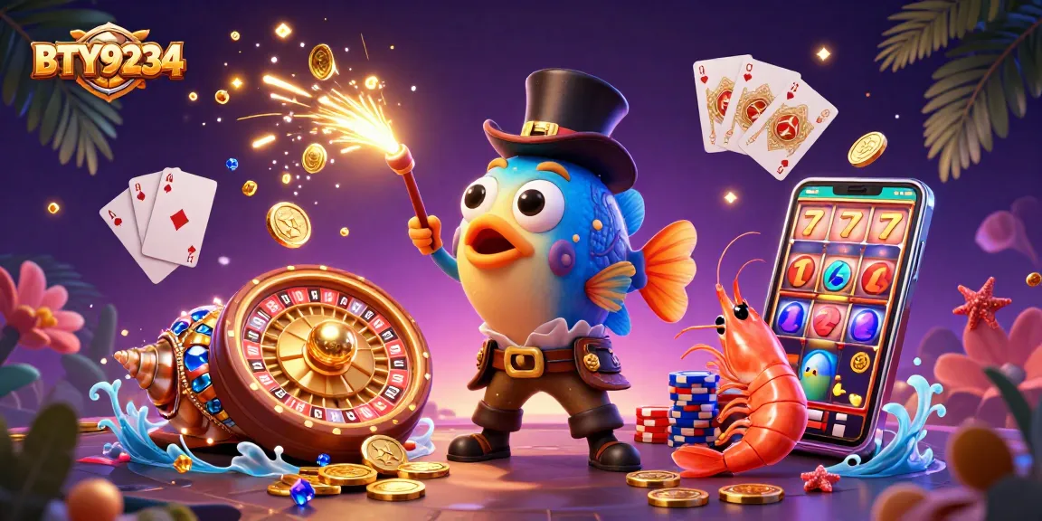 Engage in thrilling gaming adventures with BTY9234 featuring a lively casino scene of animated characters.